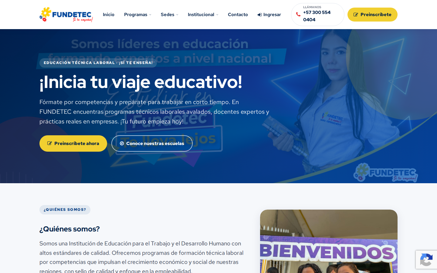 El sitio web y la preinscripción
